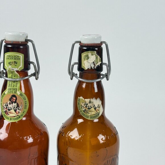 Grolsch 2 Amber Glass Swing Top Bottles Embossed Logo Bar Collectibles Bottles - Picture 3 of 8